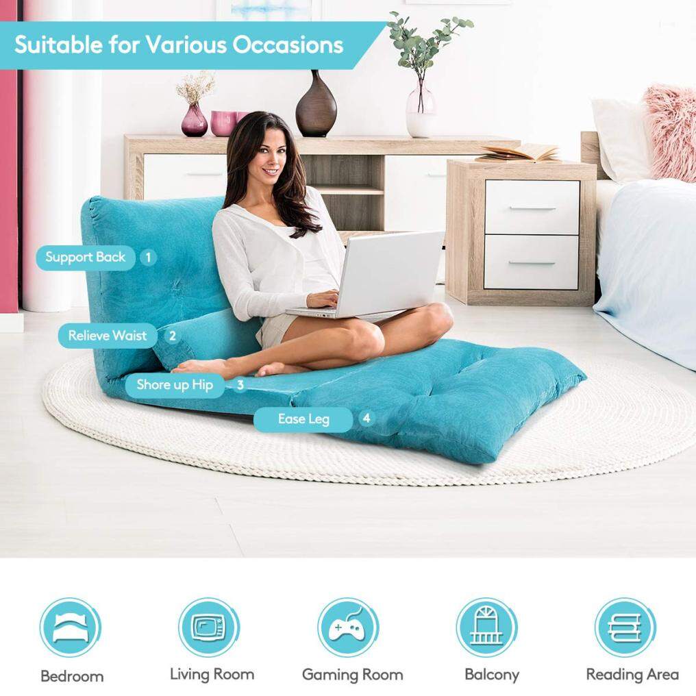 Multi-Functional 6-Position Foldable Lazy Floor Sofa with 2 Pillows