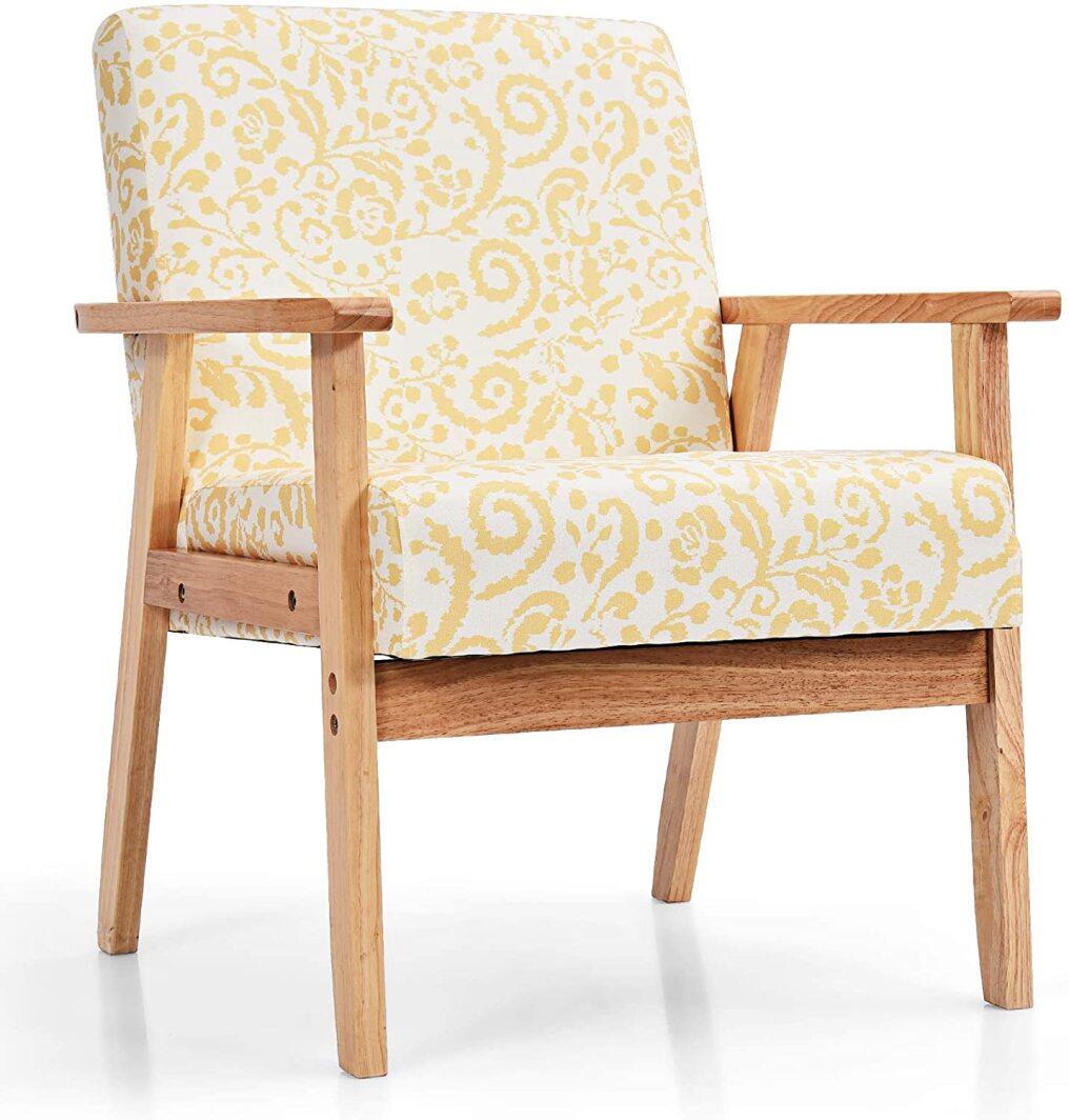 Rubber Wood Pretty Pattern Mid Century Accent Arm Chairs