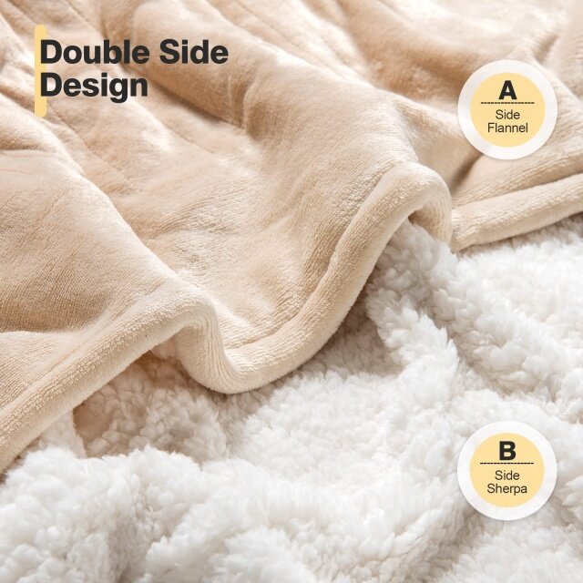 Flannel Sherpa Double Side Electric Heated Blanket 50''x60'' with 5 heating levels