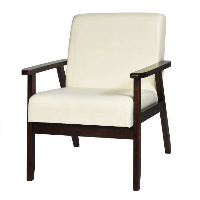 Solid Hardwood Made Mid-Century Modern Accent Chair | Retro Fabric Armchair