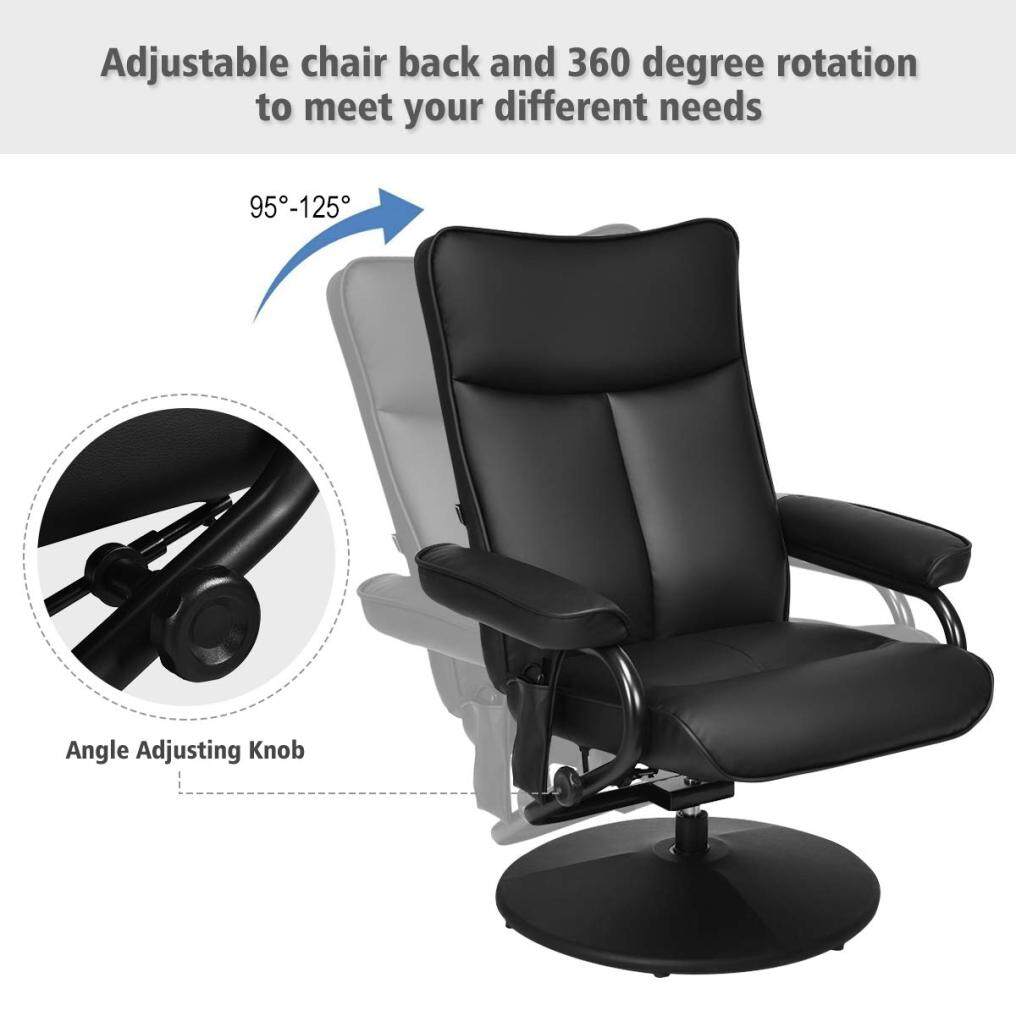 Komfott Massage Swivel Recliner Chair with Footrest Stool Ottoman, PVC Leather Lounge Armchair