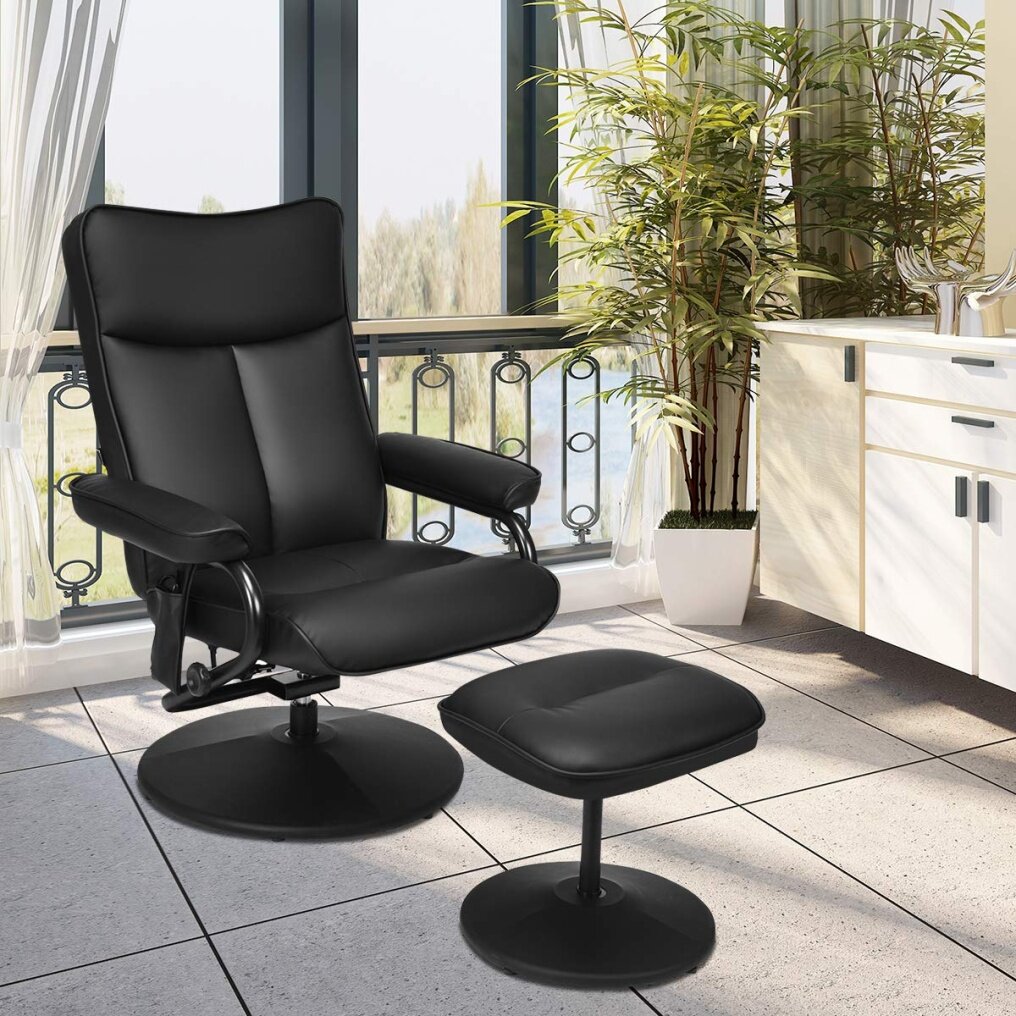 Komfott Massage Swivel Recliner Chair with Footrest Stool Ottoman, PVC Leather Lounge Armchair