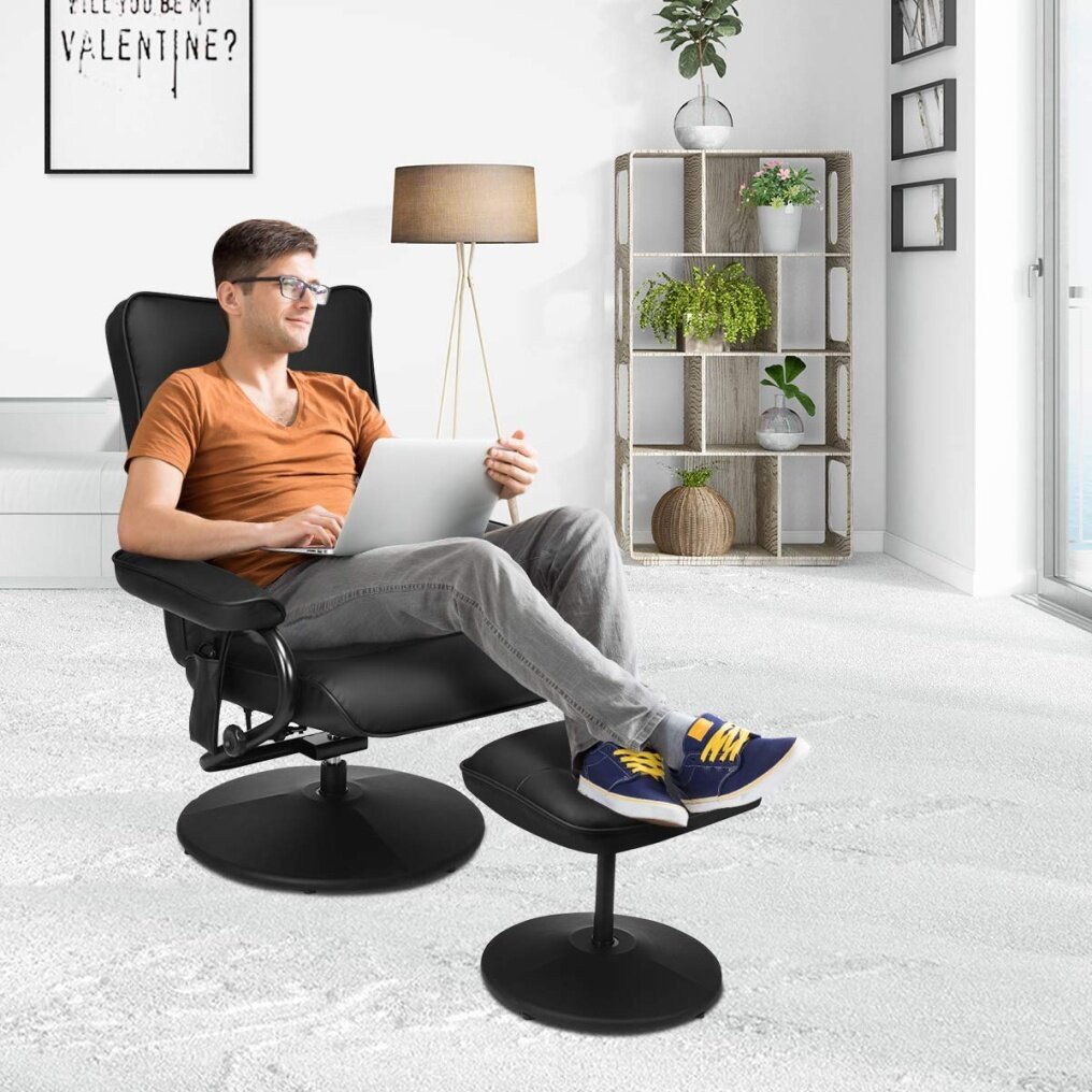 Komfott Massage Swivel Recliner Chair with Footrest Stool Ottoman, PVC Leather Lounge Armchair