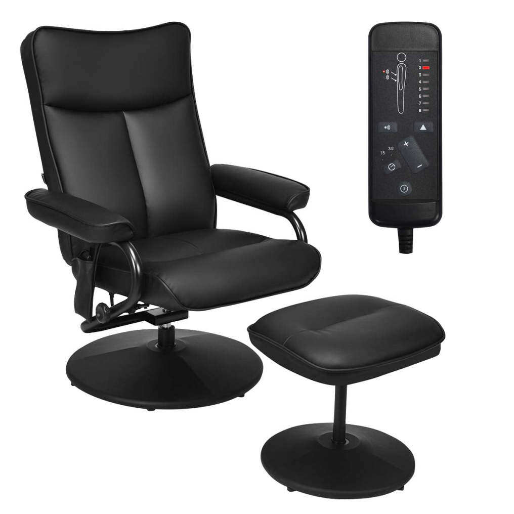 Komfott Massage Swivel Recliner Chair with Footrest Stool Ottoman, PVC Leather Lounge Armchair