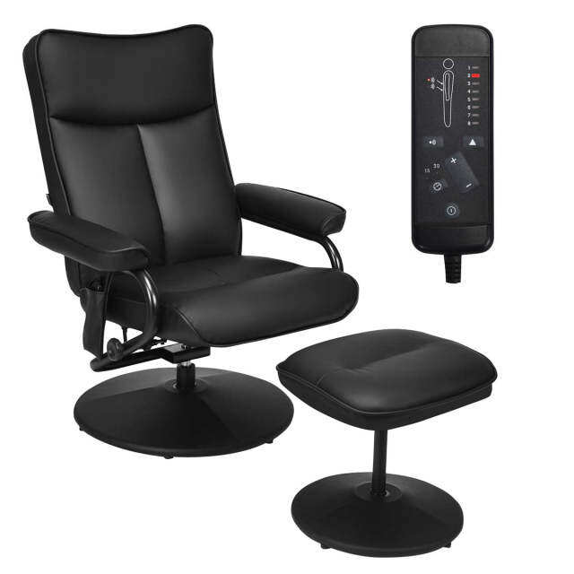 Komfott Massage Swivel Recliner Chair with Footrest Stool Ottoman, PVC Leather Lounge Armchair
