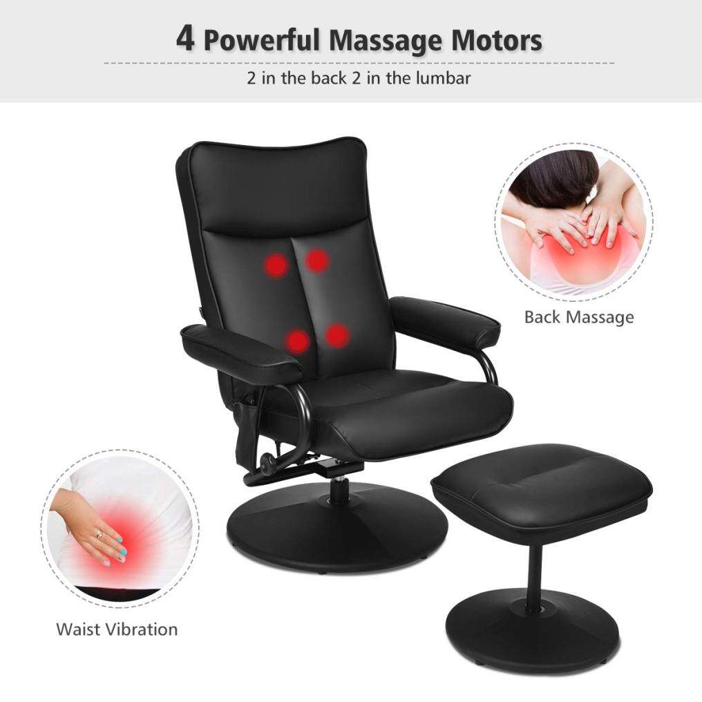 Komfott Massage Swivel Recliner Chair with Footrest Stool Ottoman, PVC Leather Lounge Armchair