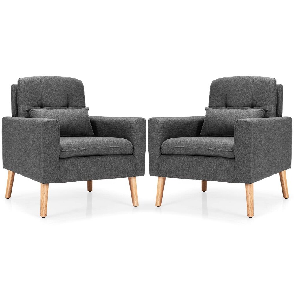 Upholstered Accent Chair, Linen Fabric Single Sofa Armchair w/Waist Pillow