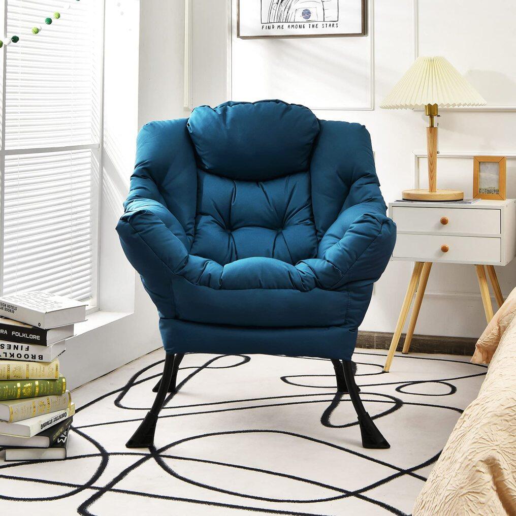 Upholstered Single Sofa Chair w/Armrests & Side Pocket | Modern Lazy Chair