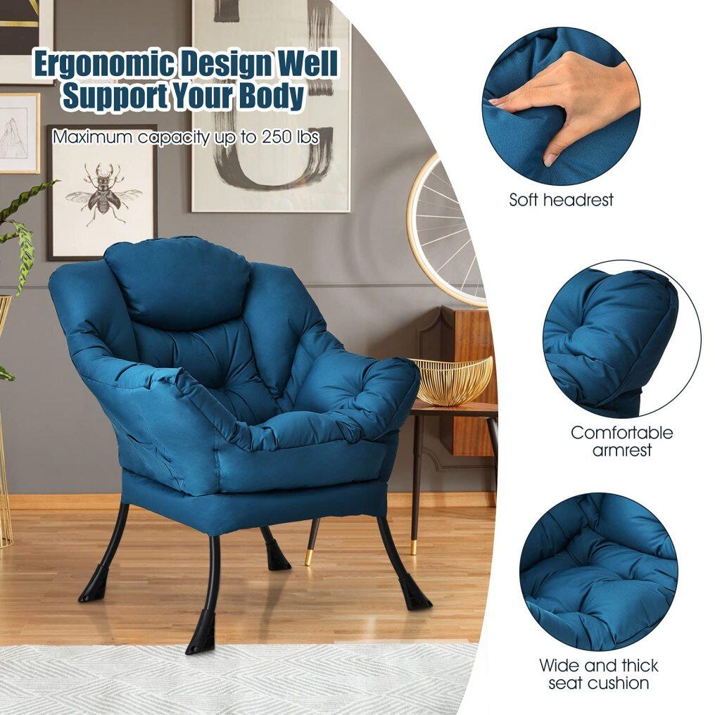 Upholstered Single Sofa Chair w/Armrests & Side Pocket | Modern Lazy Chair