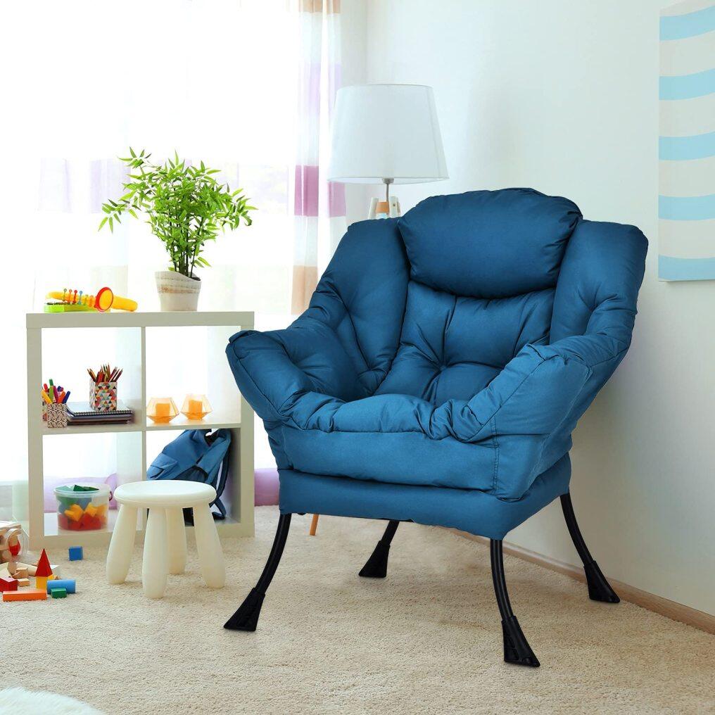Upholstered Single Sofa Chair w/Armrests & Side Pocket | Modern Lazy Chair