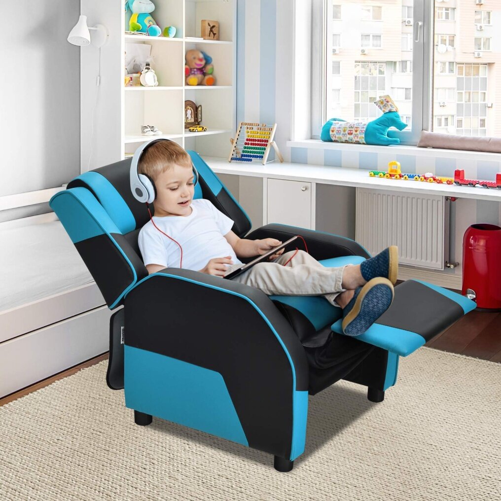 Komfott Kids Recliner, Racing Style Sofa with Headrest and Lumbar Support