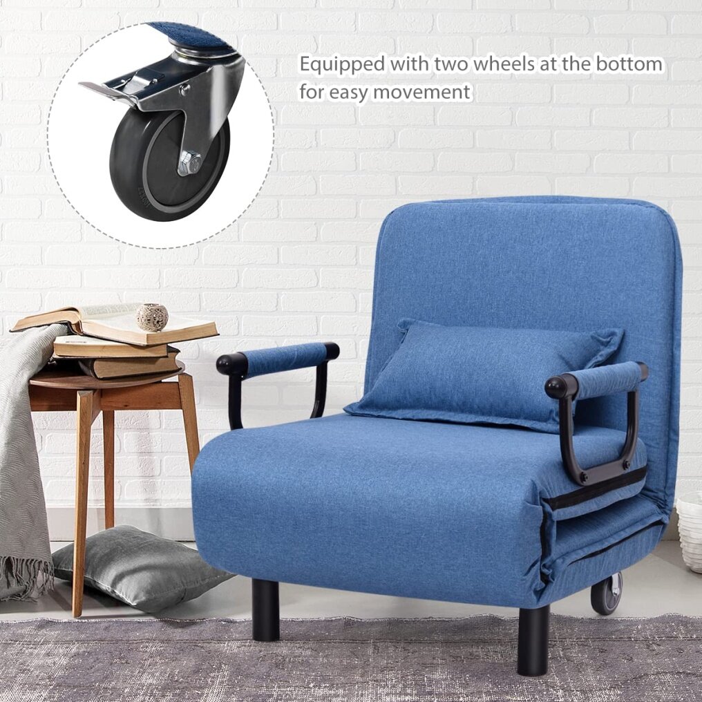 KOMFOTT Convertible Chair Bed, Tri-Fold Sofa Bed with 5-Position Adjustable Backrest & Pillow