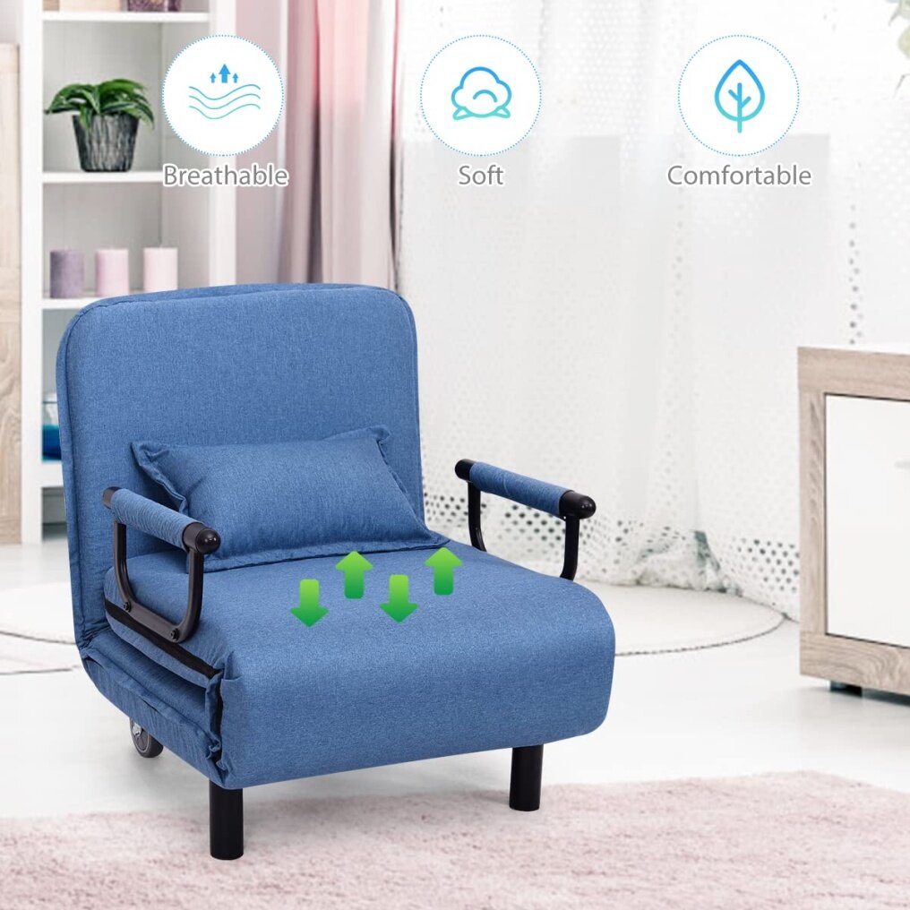 KOMFOTT Convertible Chair Bed, Tri-Fold Sofa Bed with 5-Position Adjustable Backrest & Pillow