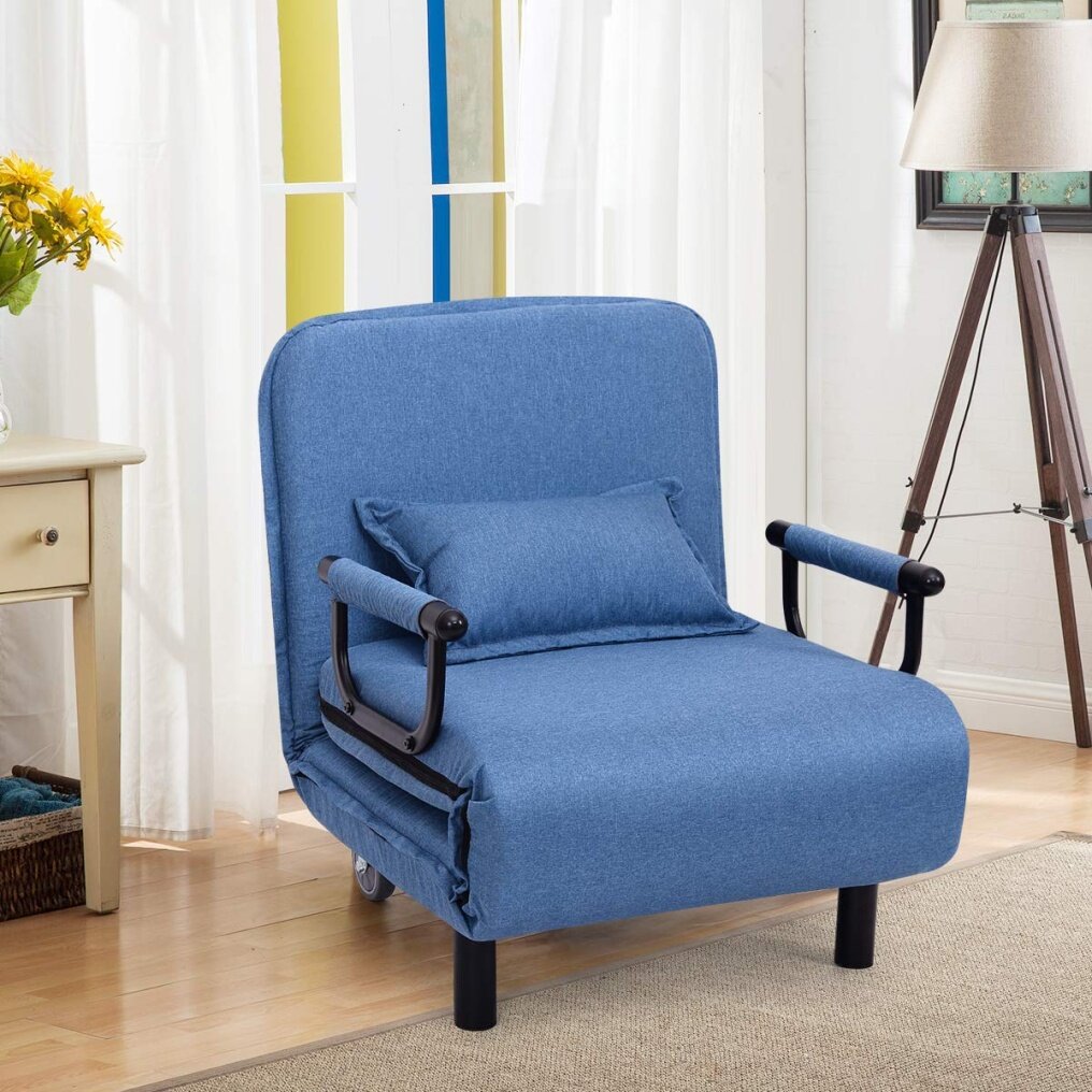 KOMFOTT Convertible Chair Bed, Tri-Fold Sofa Bed with 5-Position Adjustable Backrest & Pillow