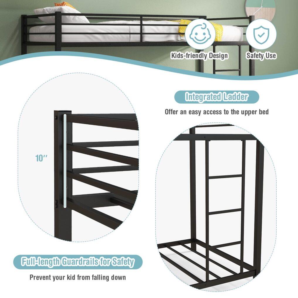 KOMFOTT Metal Low Bunk Bed Twin Over Twin