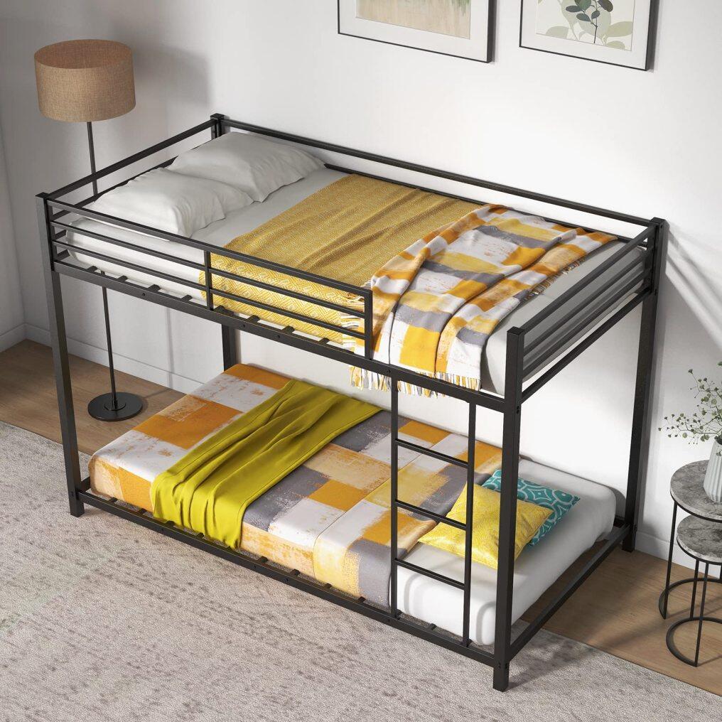 KOMFOTT Metal Low Bunk Bed Twin Over Twin