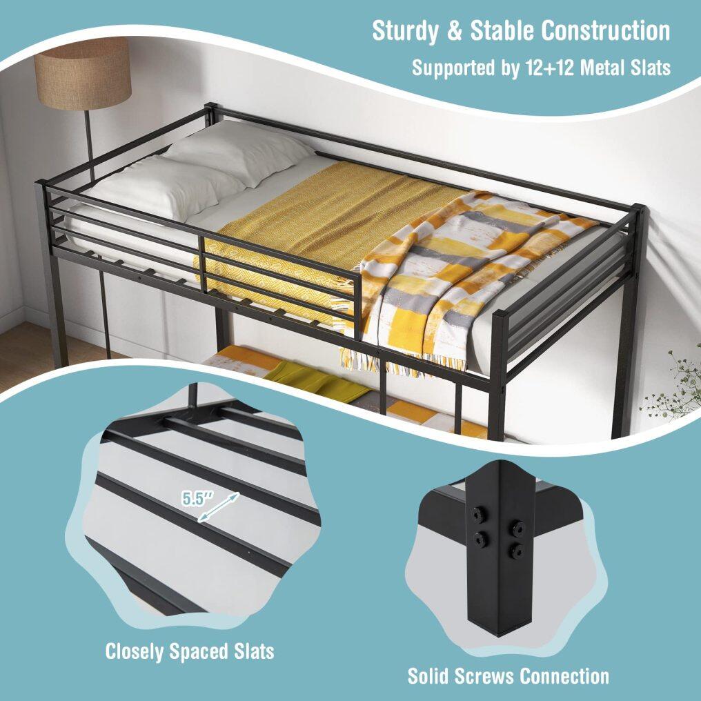 KOMFOTT Metal Low Bunk Bed Twin Over Twin