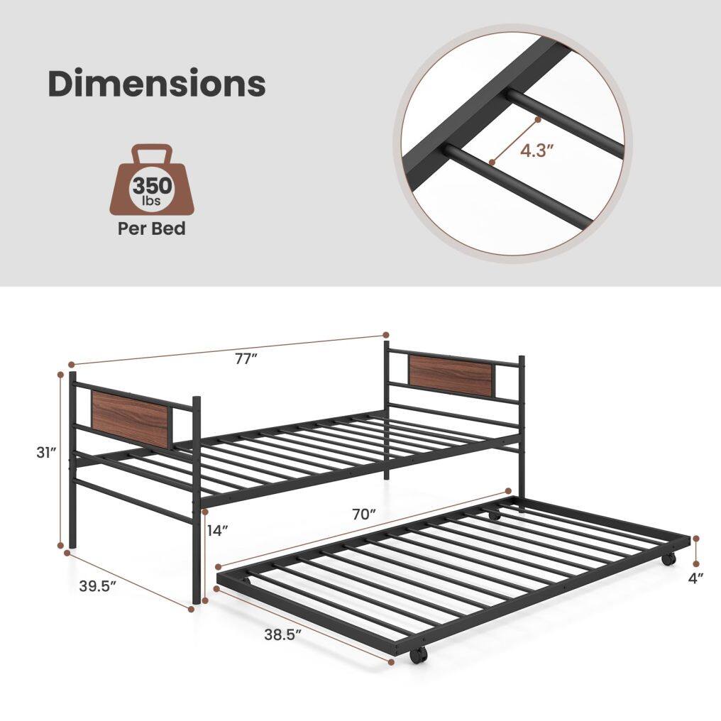 Komfott Space-Saving Trundle Sofa Bed for Living Room Guest Room