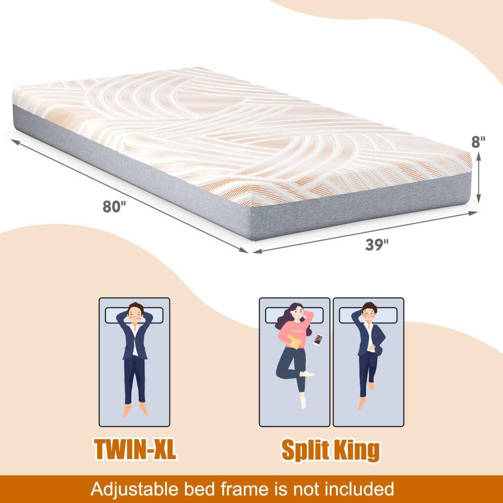 KOMFOTT 8 Inch Adjustable Bed Mattress Twin XL, 3D Transformable Cutting Mattress