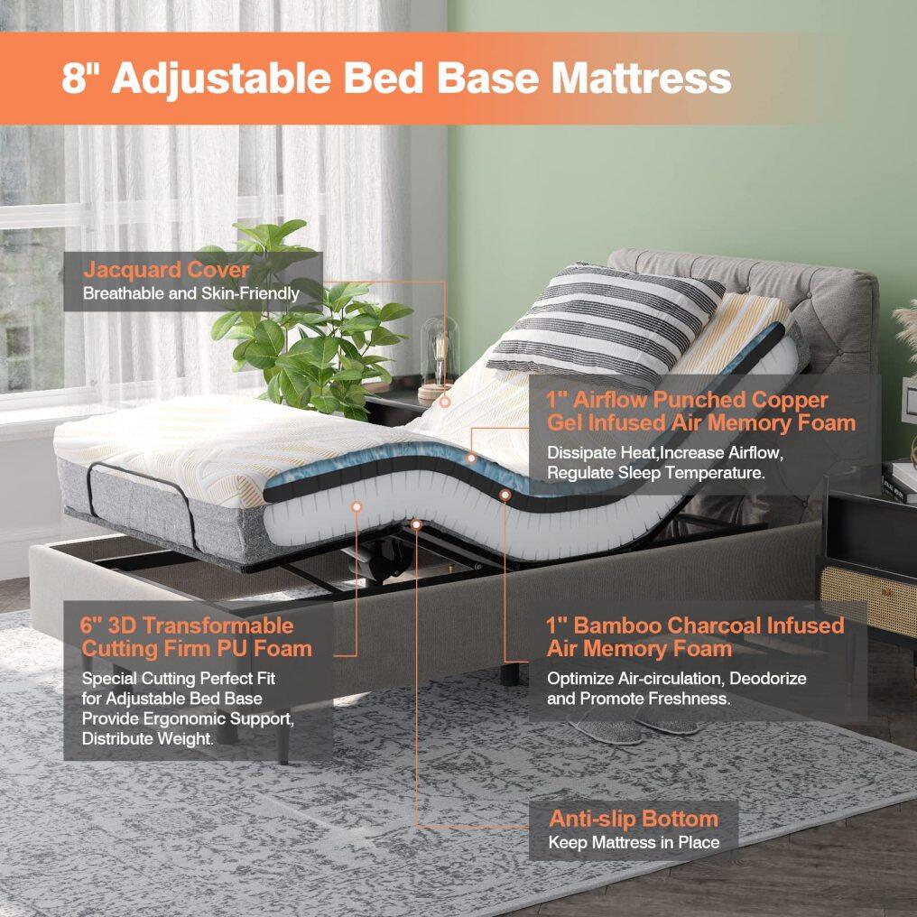 KOMFOTT 8 Inch Adjustable Bed Mattress Twin XL, 3D Transformable Cutting Mattress