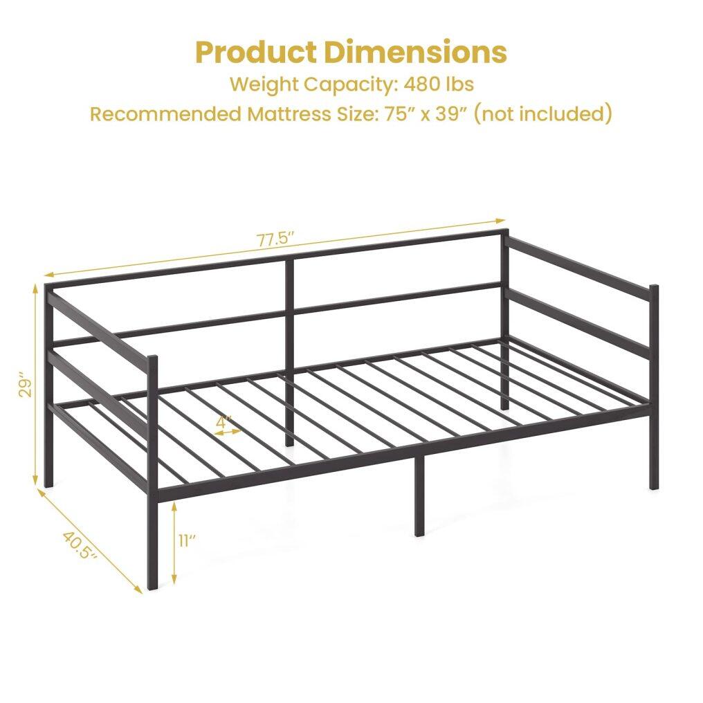 KOMFOTT Twin Size Metal Daybed Frame, Heavy-Duty Metal Slats Support Platform Bed