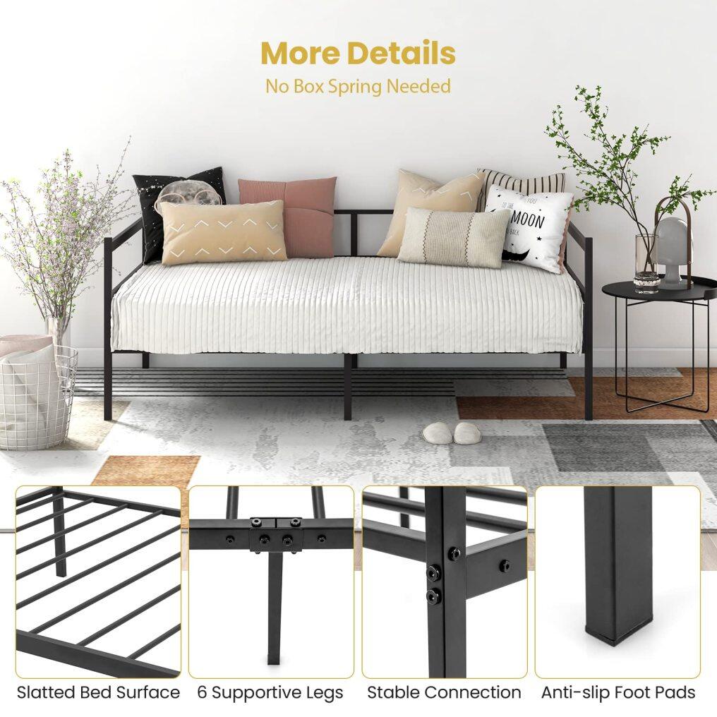 KOMFOTT Twin Size Metal Daybed Frame, Heavy-Duty Metal Slats Support Platform Bed