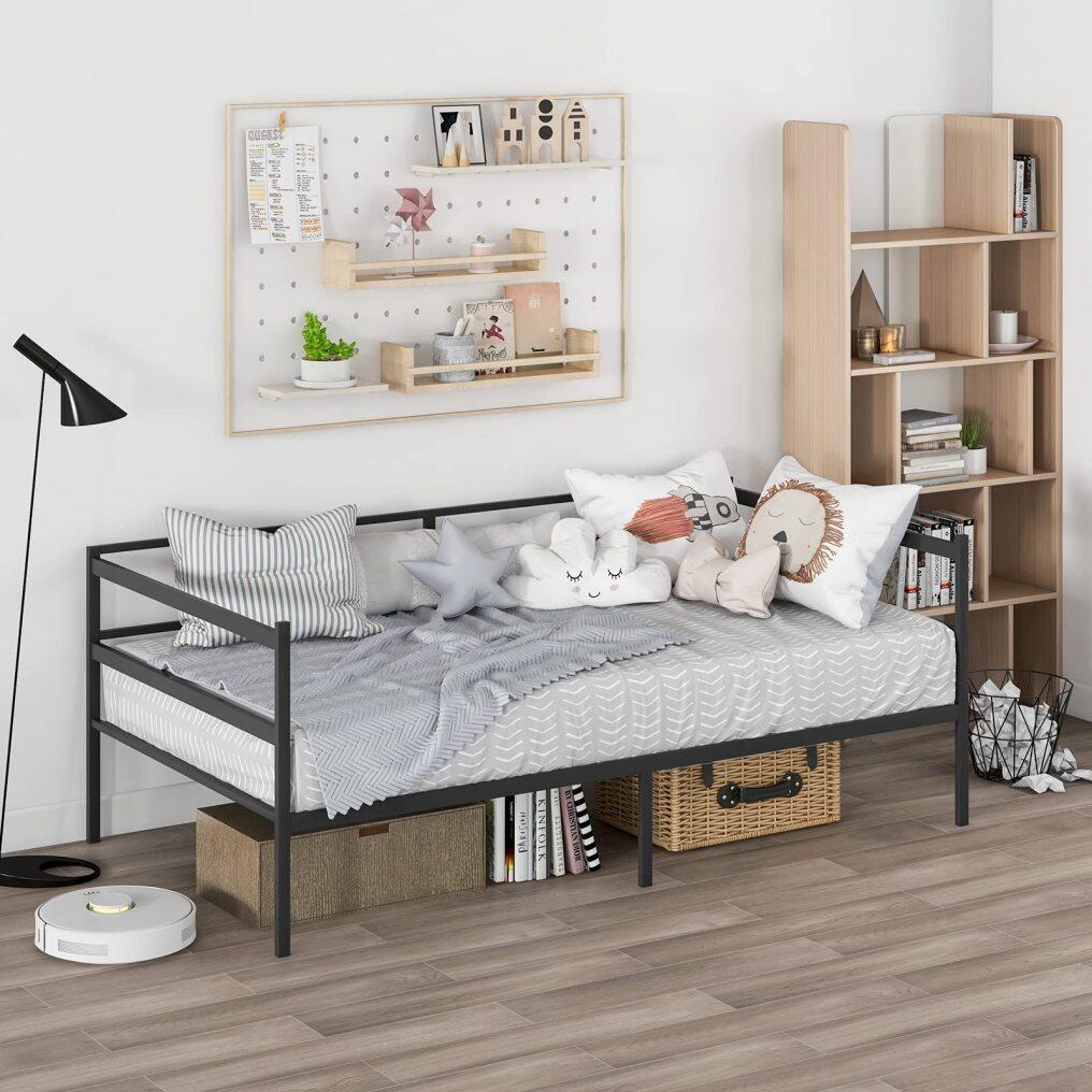 KOMFOTT Twin Size Metal Daybed Frame, Heavy-Duty Metal Slats Support Platform Bed