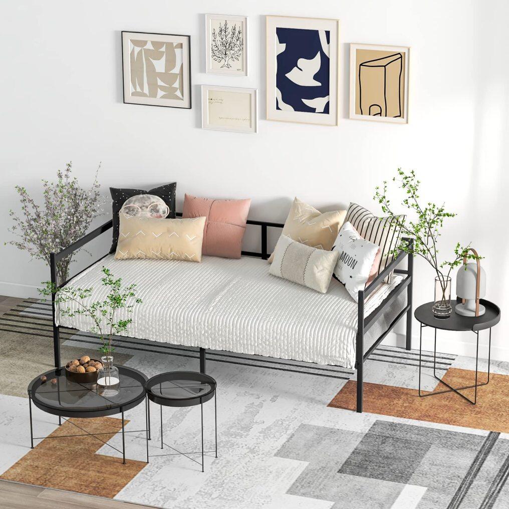 KOMFOTT Twin Size Metal Daybed Frame, Heavy-Duty Metal Slats Support Platform Bed