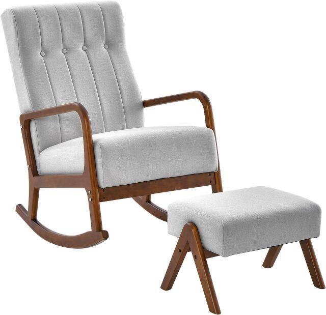 KOMFOTT Nursery Rocking Chair with Ottoman, Upholstered Rocker Chair with Footrest