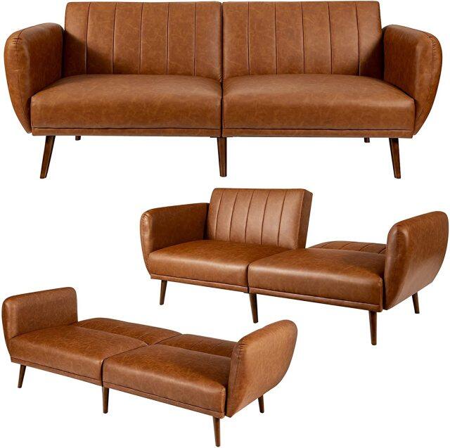 3 Seat Convertible Futon Sofa with High-Density Foam & Armrest for Living Room