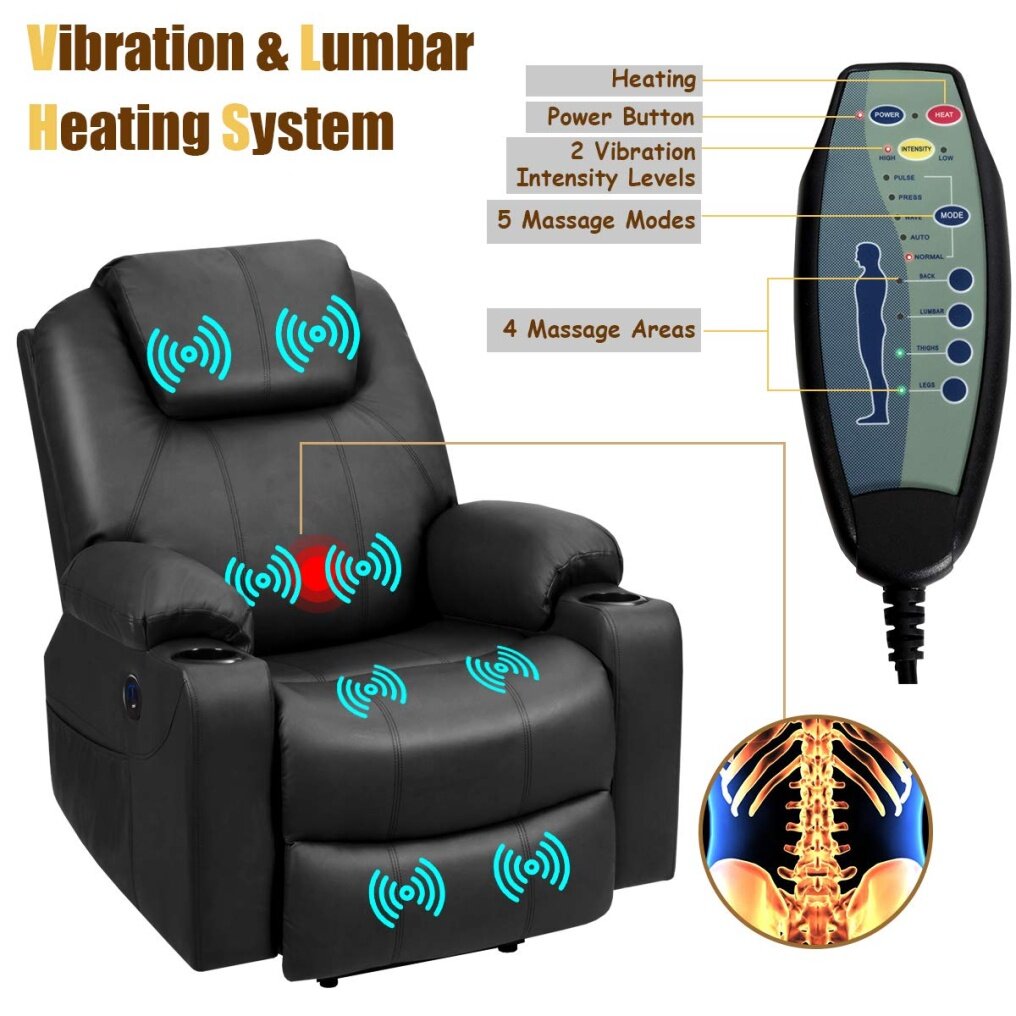 Komfott Power Lift Recliner Chair for Elderly, Faux Leather Electric Recliner w/Massage and Heating