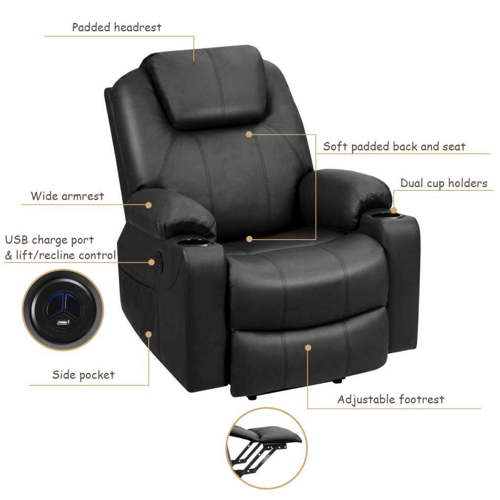 Komfott Power Lift Recliner Chair for Elderly, Faux Leather Electric Recliner w/Massage and Heating