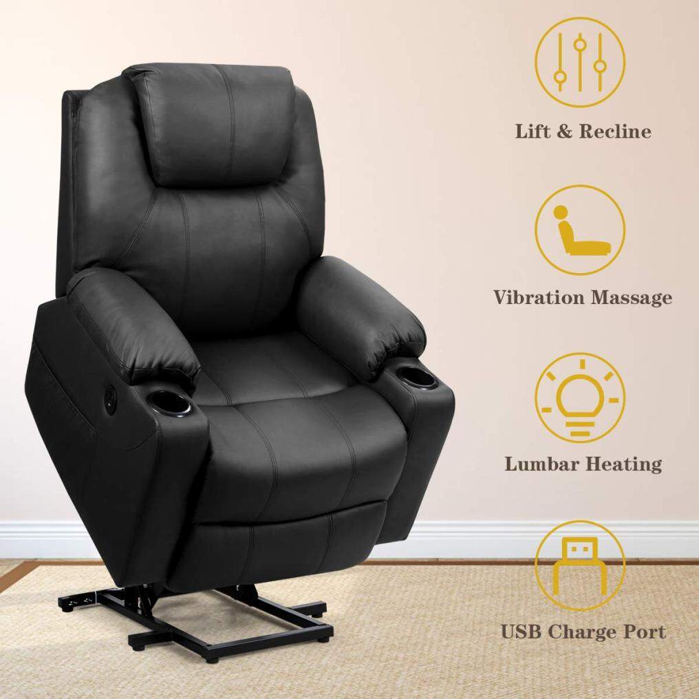 Komfott Power Lift Recliner Chair for Elderly, Faux Leather Electric Recliner w/Massage and Heating