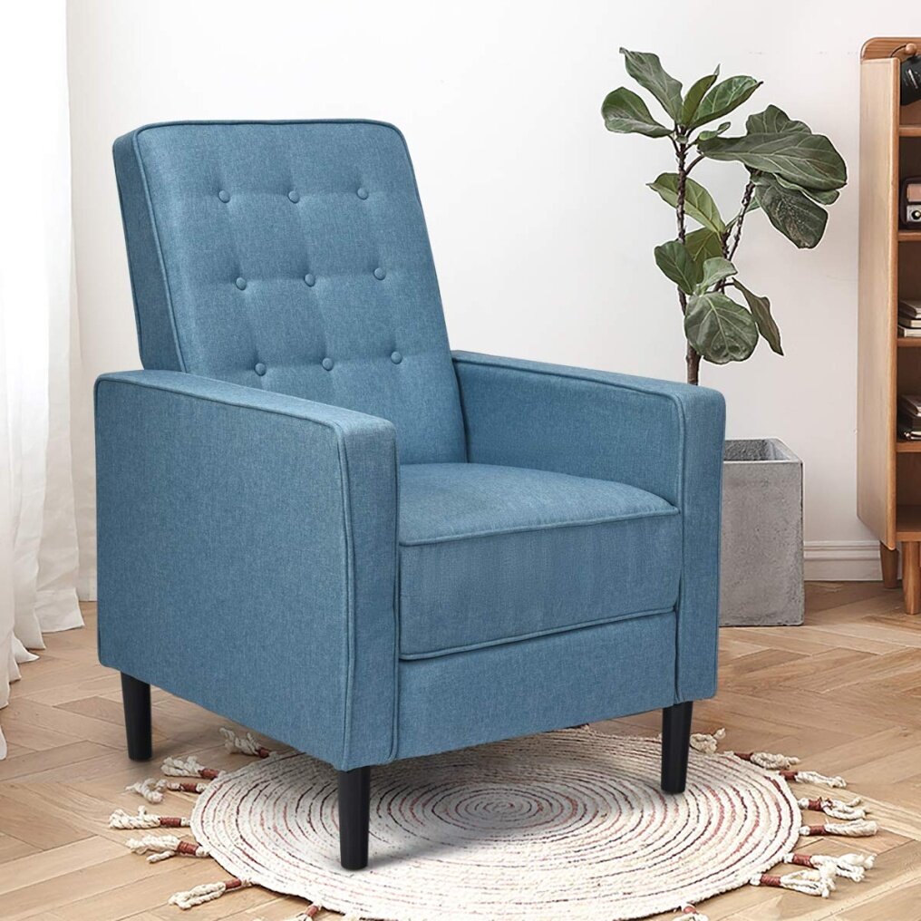 Komfott Push Back Recliner Chair, Modern Fabric Recliner w/Button-Tufted Back