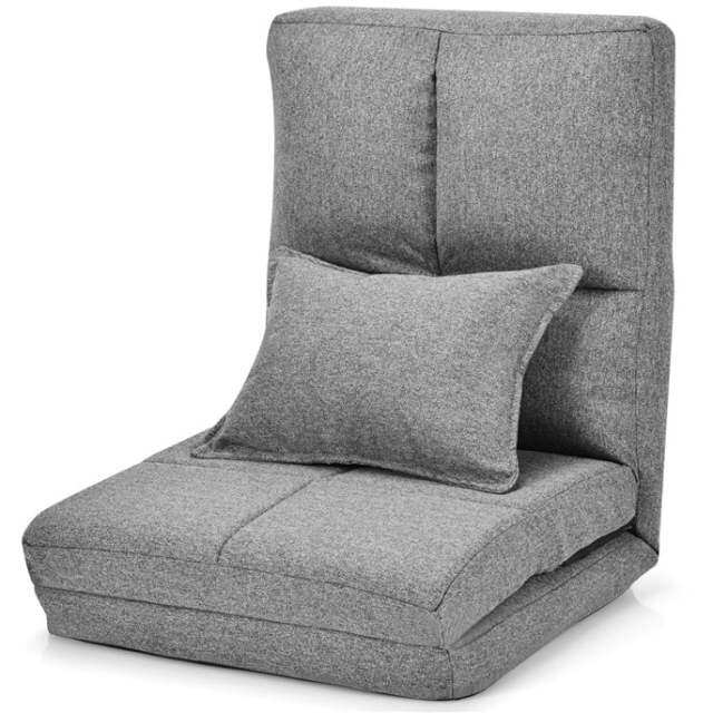 6-Position Reclining Backrest Convertible Floor Sofa Bed with One Pillow