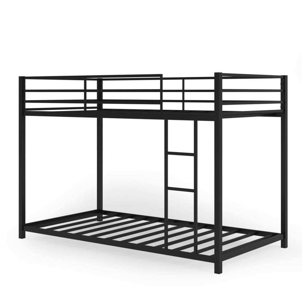 Metal Bunk Bed Twin Over Twin, Classic Bunk Bed Frame with Safety Guard Rails & Side Ladder