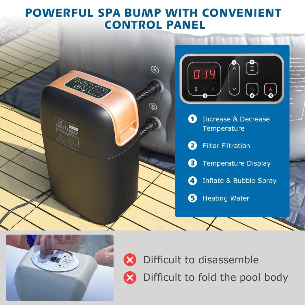 Komfott Hot Tub, 71” x 27” 4 Person Inflatable Hot Tub with 108 Bubble Jets, Air Pump, Filter Cartridge & Cover, Portable Outdoor Blow Up Spa