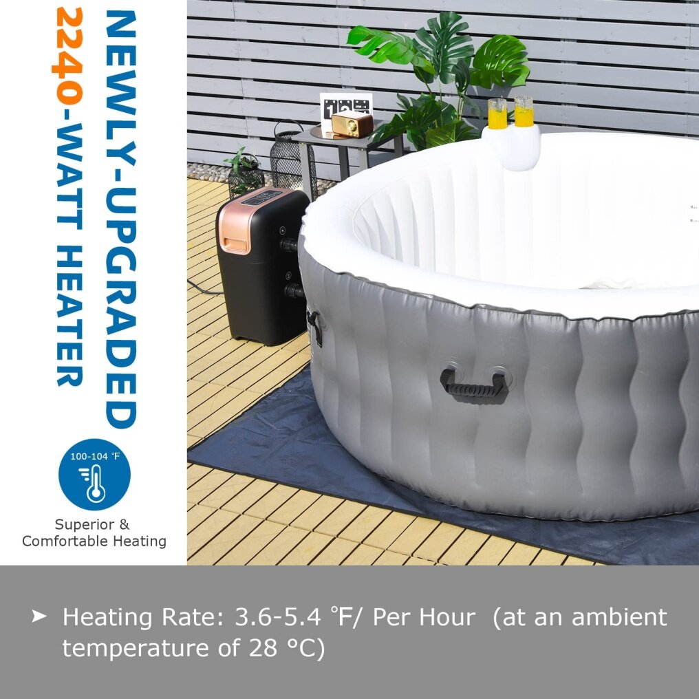 Komfott Hot Tub, 71” x 27” 4 Person Inflatable Hot Tub with 108 Bubble Jets, Air Pump, Filter Cartridge & Cover, Portable Outdoor Blow Up Spa