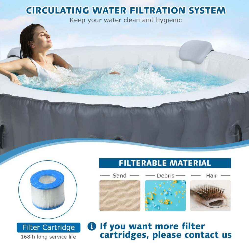 Komfott Hot Tub, 71” x 27” 4 Person Inflatable Hot Tub with 108 Bubble Jets, Air Pump, Filter Cartridge & Cover, Portable Outdoor Blow Up Spa