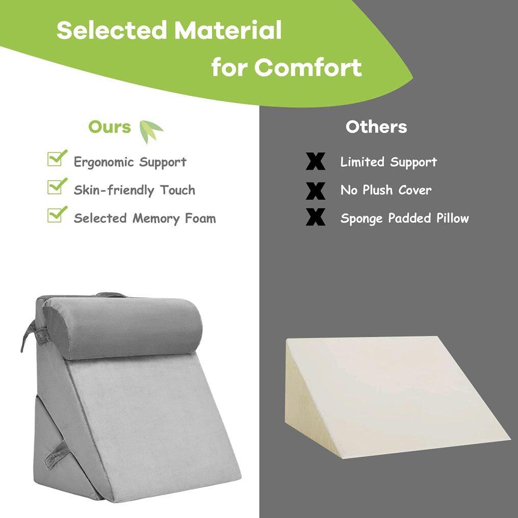 Bed Wedge Pillow with Adjustable Back Support Detachable Headrest