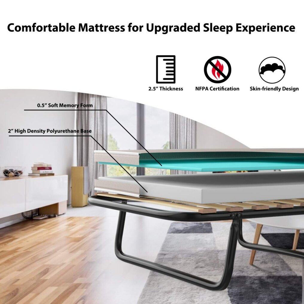 Folding Bed Frame with Mattress Twin Size (2" or 4")