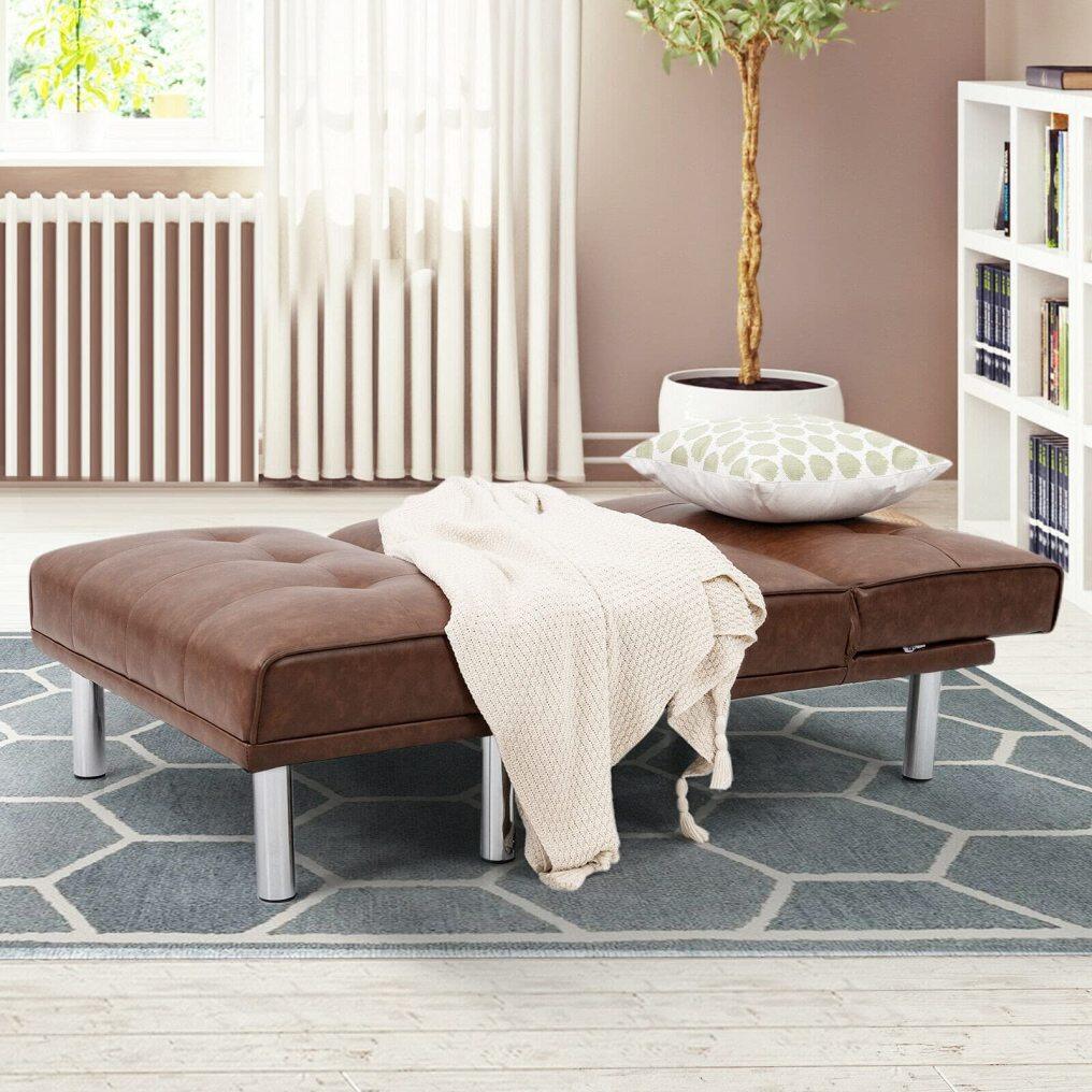 Soft PU Leather Convertible Single Sofa with Extra Ottoman