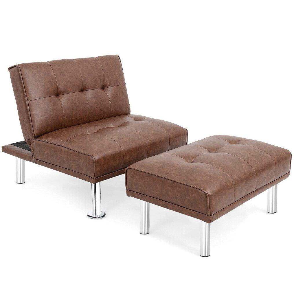 Soft PU Leather Convertible Single Sofa with Extra Ottoman