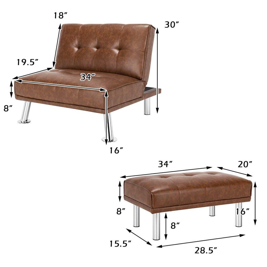 Soft PU Leather Convertible Single Sofa with Extra Ottoman
