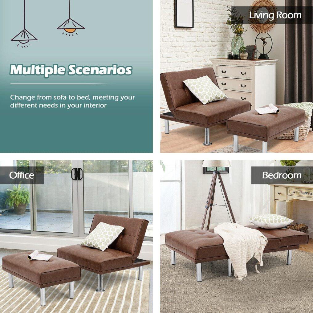 Soft PU Leather Convertible Single Sofa with Extra Ottoman