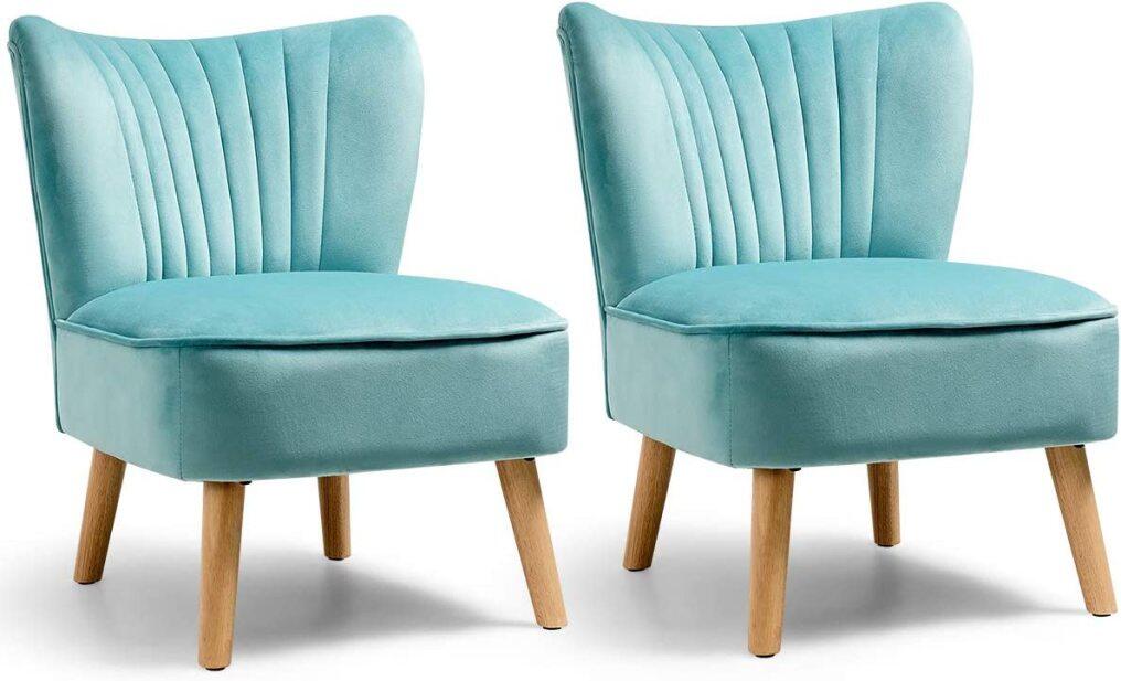 Velvet Accent Chair, Wood Legs, Thickly Padded, Small Armless Wingback