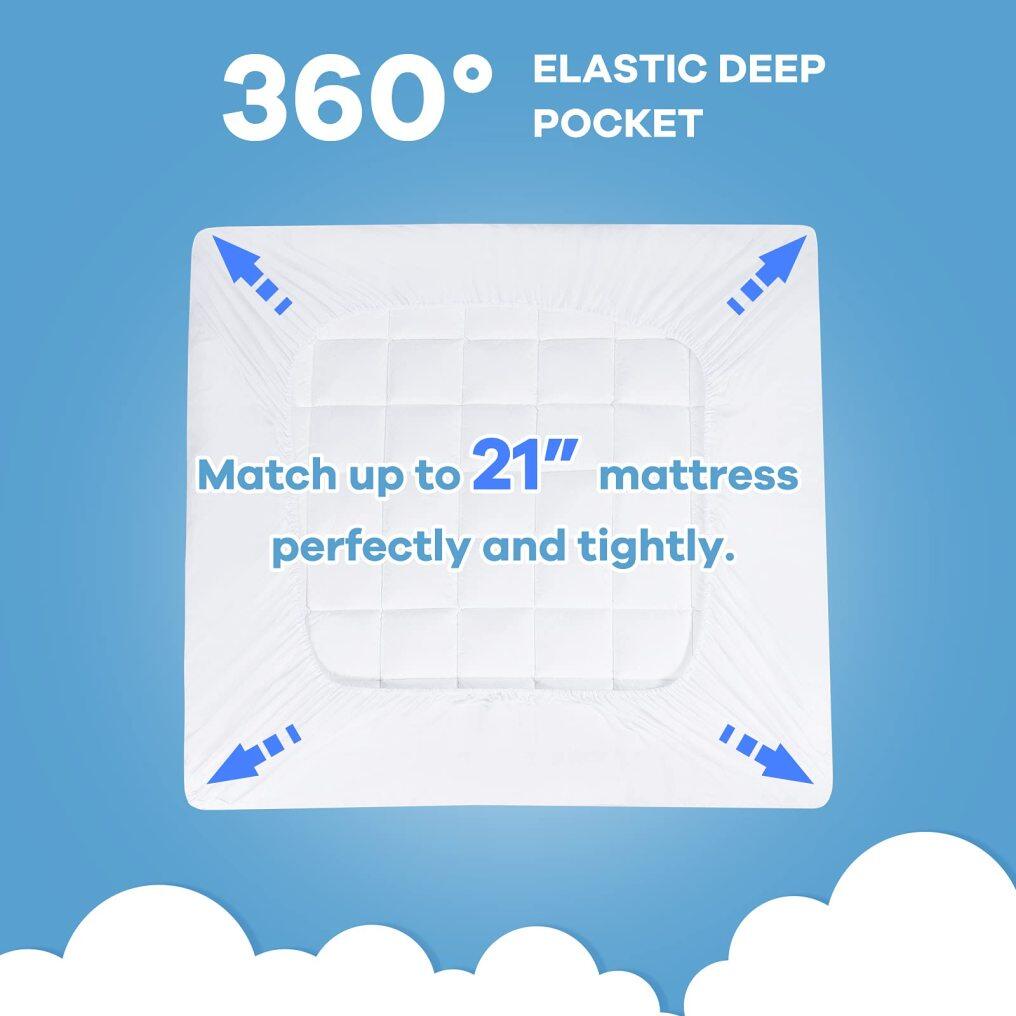 KOMFOTT Twin Mattress Pad Pillow  8-21 Inch Fitted Deep Pocket, Snow White