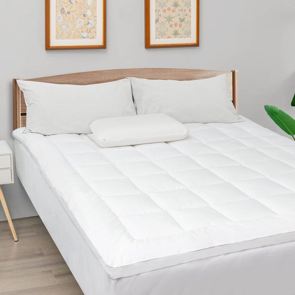KOMFOTT Twin Mattress Pad Pillow  8-21 Inch Fitted Deep Pocket, Snow White