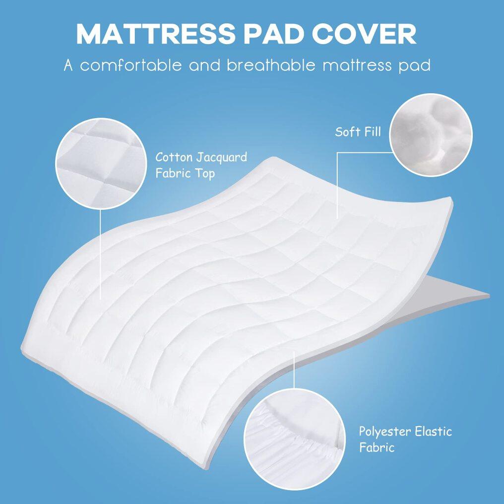 KOMFOTT Twin Mattress Pad Pillow  8-21 Inch Fitted Deep Pocket, Snow White
