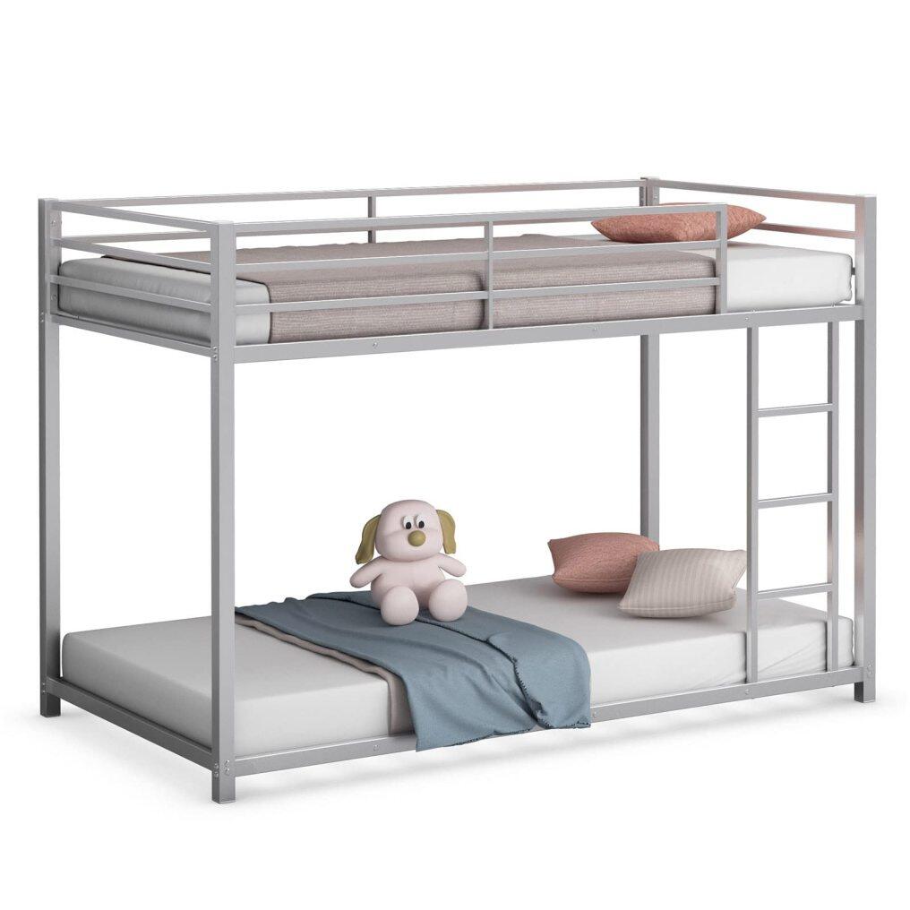 KOMFOTT Bunk Bed Twin Over Twin Metal Bed - Sturdy Steel Bed Frame with Stairs and Guard Rails Heavy Duty Space